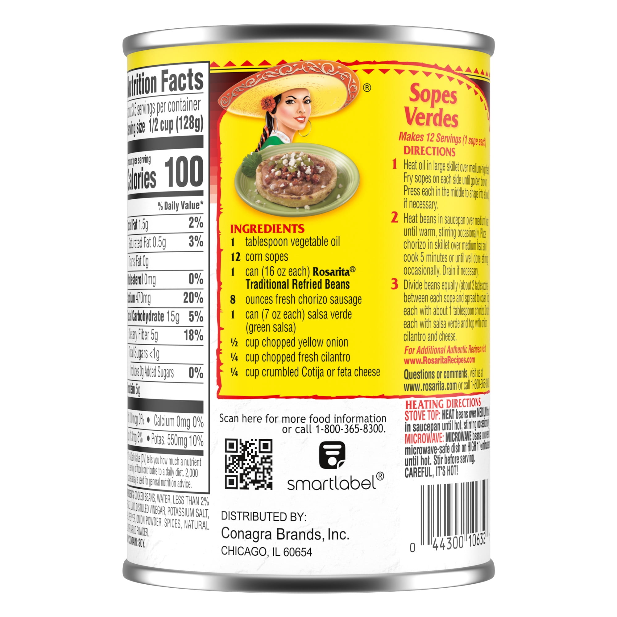 Rosarita Traditional Refried Beans, 16 oz.