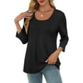 thumbnail image 6 of Olyvenn Women's Casual 3/4 Sleeve T-Shirts Round Neck Cute Tunic Tops Basic Tees Blouses Loose Fit Pullover Black XXL, 6 of 9
