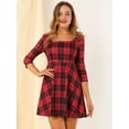 thumbnail image 2 of INSPIRE CHIC Junior's Plaid Square Neck 3/4 Sleeve Mini Dress, 2 of 6