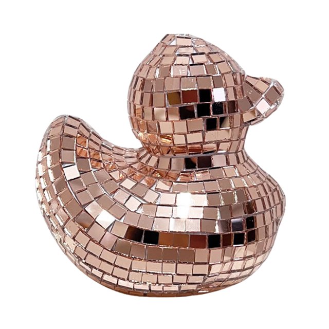 Figura de pato con espejo de discoteca, estatua de pato pequeño, escultura de animal, estantería para el hogar, oficina, escritorio, adorno decorativo, regalo de Navidad.
