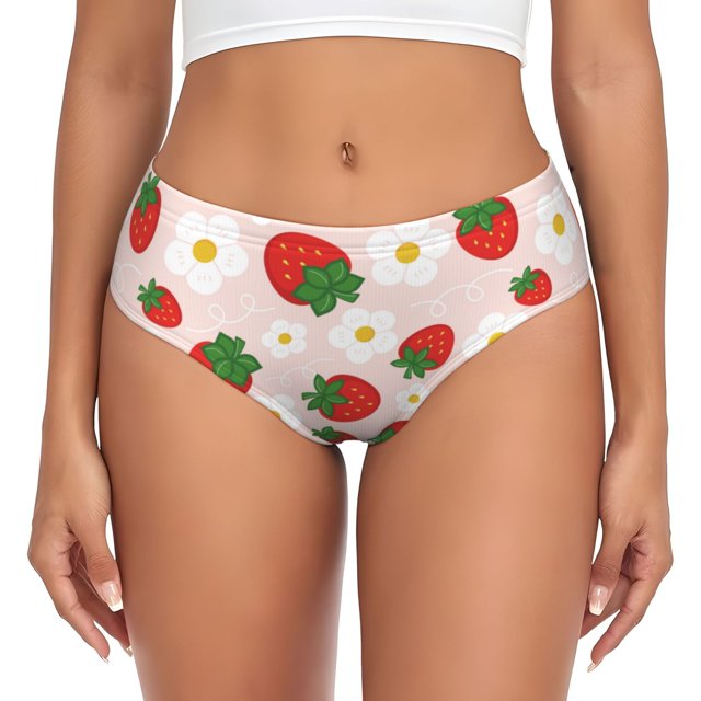 Fotbe Strawberry Floral Calzones Estampados para Mujer – Ropa Interior de Algodón, Cómoda, Suave y Elástica-Small