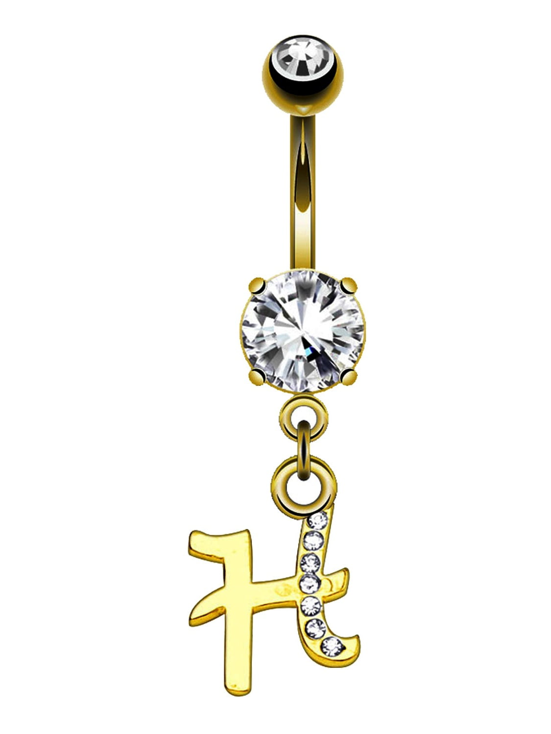 Letter D With Pink Star CZ Dangling 14G Belly Ring Body Jewellery 