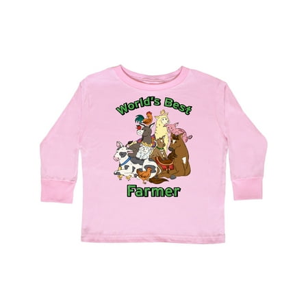 

Inktastic World s Best Farmer with Happy Farm Animals Gift Toddler Boy or Toddler Girl Long Sleeve T-Shirt