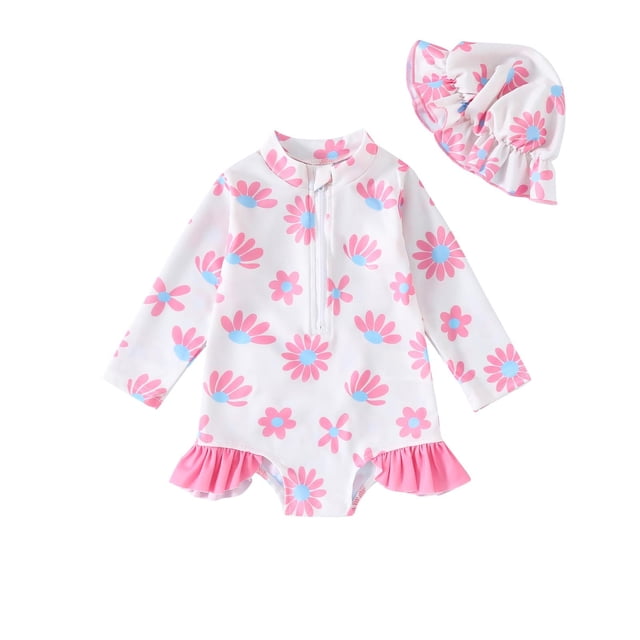 Odeerbi 0-3 Años Trajes de Baño de Manga Larga Con Gorro de Baño Traje de Baño de Entrenamiento Atlético de Una Pieza Traje de Baño de Surf de Playa