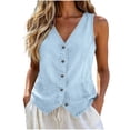 thumbnail image 2 of TGSLY Fall Denim Vest for Women Lightweight V Neck Button Down Jean Jacket Relaxed Casual Solid Color Sleeveless Layering Waistcoat XXL, 2 of 8
