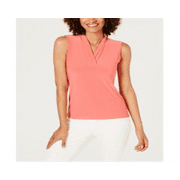 Anne Klein Women's Sleeveless Pleated V Neck Top Pink Size Medium