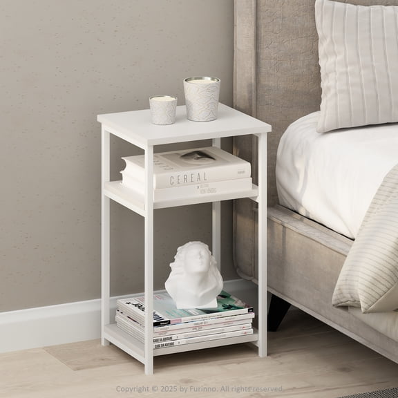 Furinno Simplistic Industrial Metal Frame Nightstand, Bedside Table, 1-Pack, White/White