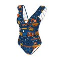 thumbnail image 4 of Yiaed Funny Steam Train Print Women's Ruffled One Piece Swimsuit V Neck Swimwear Slimming Monokini for Woman-Medium, 4 of 8