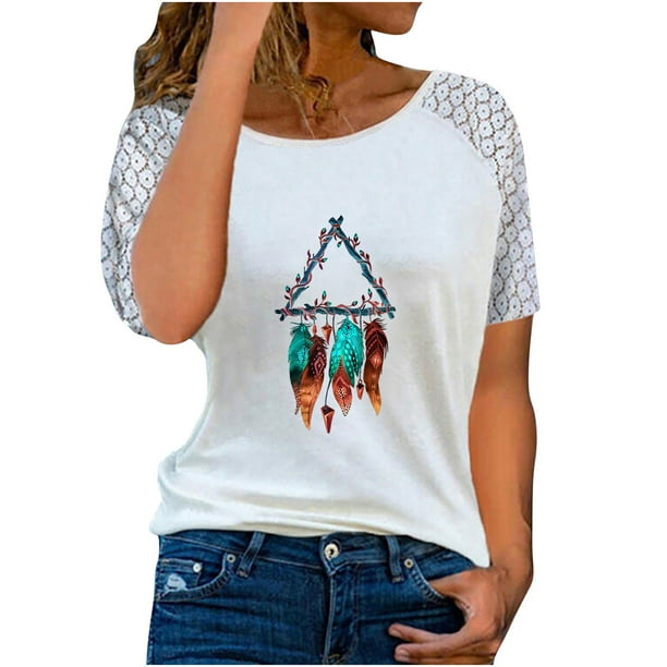 Moda Mujer Causal Rounk Cuello Impresión Blusa Manga corta Hollow Out Camiseta Verano Tops Fridja bn5757