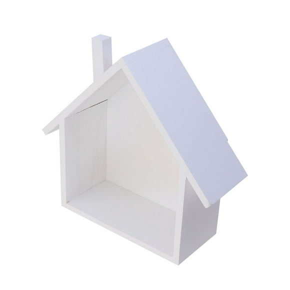 Small House Shaped Wall Shelf Wooden Wall Mounted Storage Shelf Storage Organizer Display Box for Bedroom Living Room Kitchen Office (White)