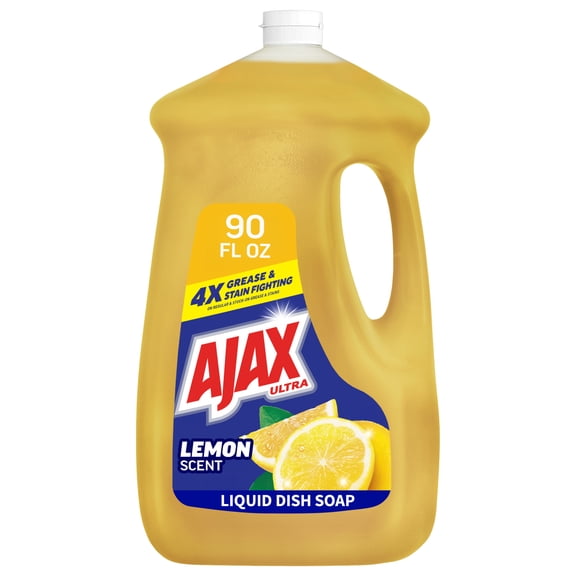 Ajax Ultra Liquid Dish Soap, Super Degreaser, Mess-Free, Easy-Flip Cap, Lemon Scent, 90 fl oz