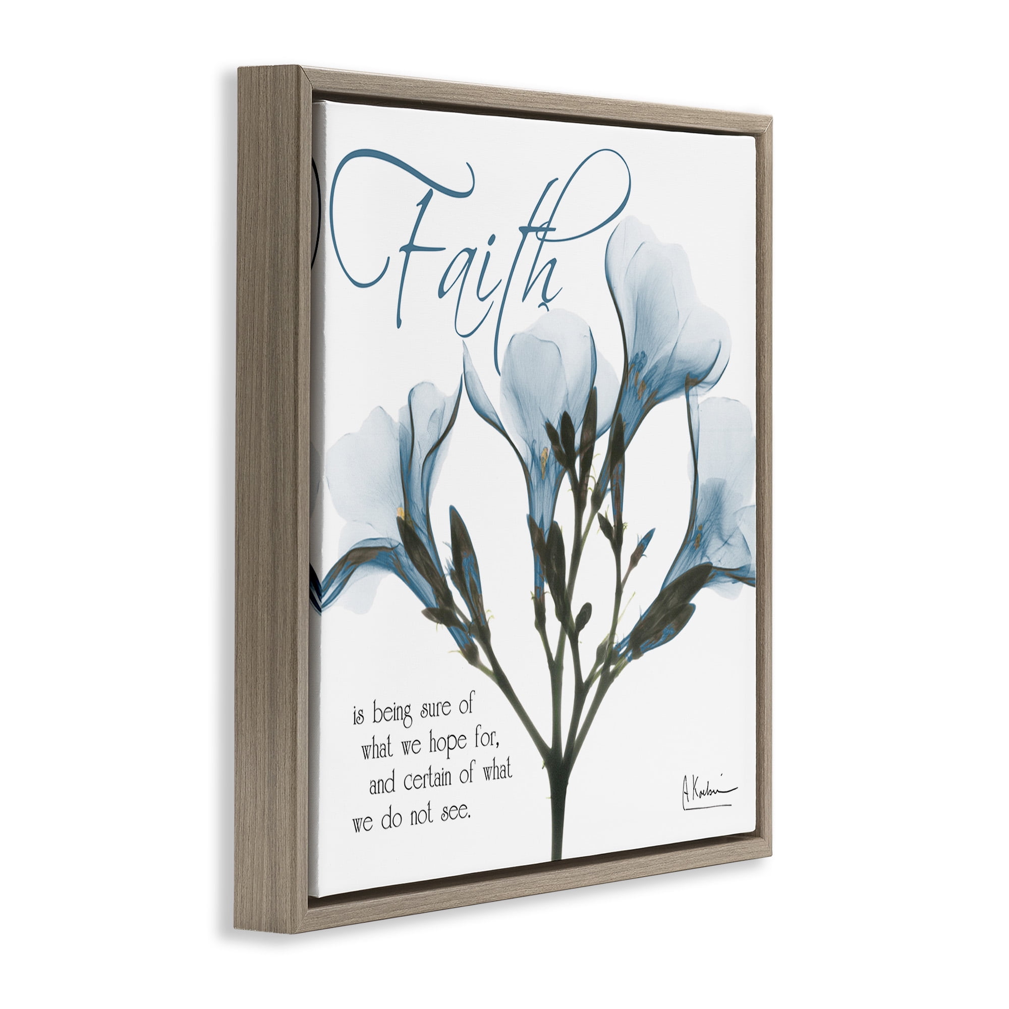 Stupell Industries Faith Phrase Flower Silhouette Typography Photography Brown Floater Framed Canvas Art Print Wall Art, 18 x 18