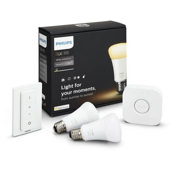 Hue 464776 White Ambiance Starter Kit(2 A19 Bulbs, Hub Bridge, and Dimmer Switch)
