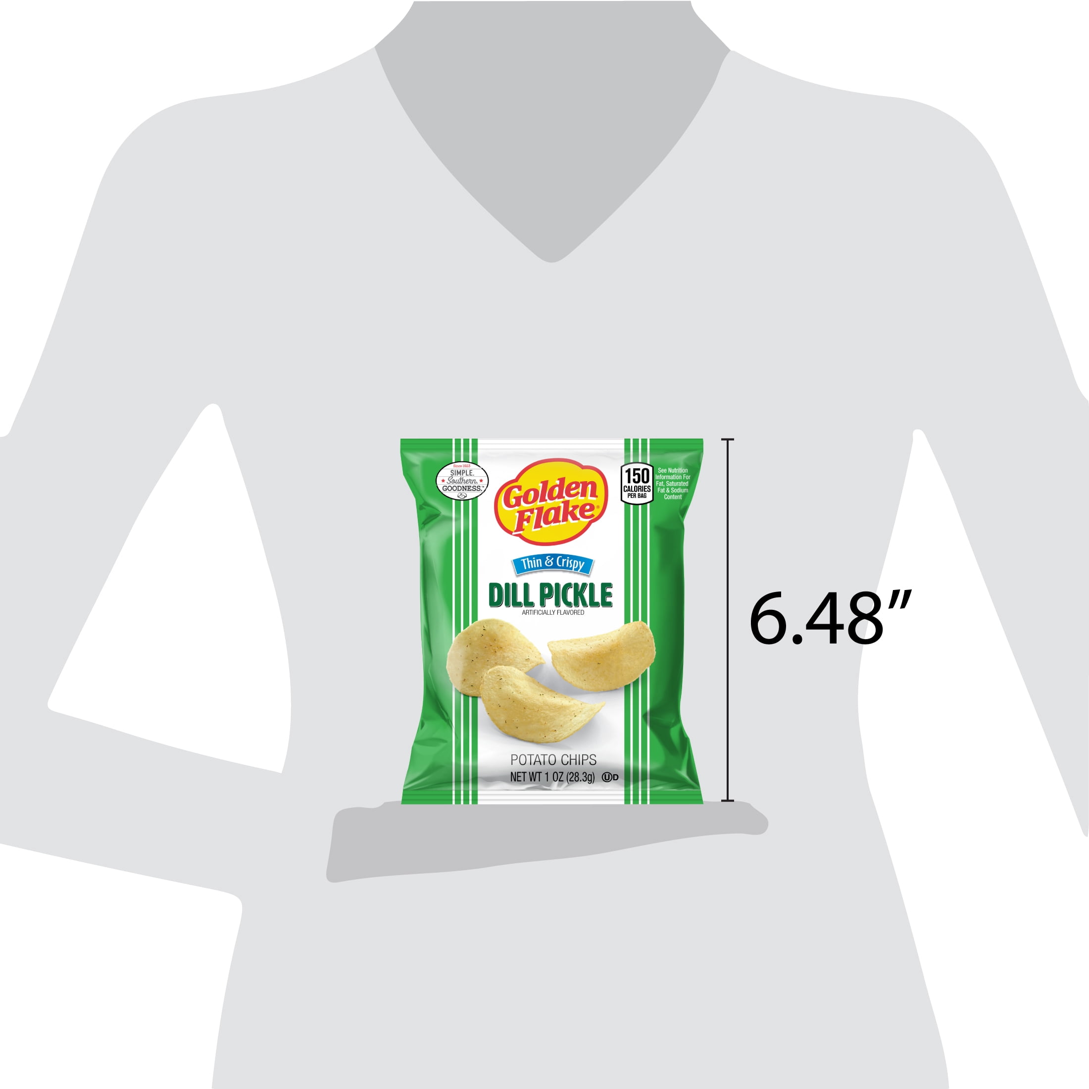 Golden Flake Dill Pickle Thin & Crispy Potato Chips, Gluten-Free, 1 oz Bag