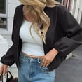 thumbnail image 6 of Stichou Womens Cropped Bomber Jackets Trendy Casual Collarless Pea Coat Zip Up Sping Fall Short Jacket Black L, 6 of 6