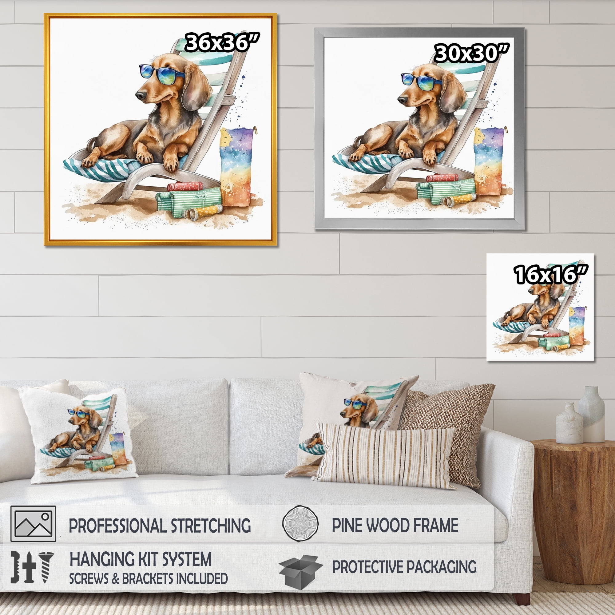 Designart Dog Lounging On The Beach With Sunglasses IV Canvas Wall Art