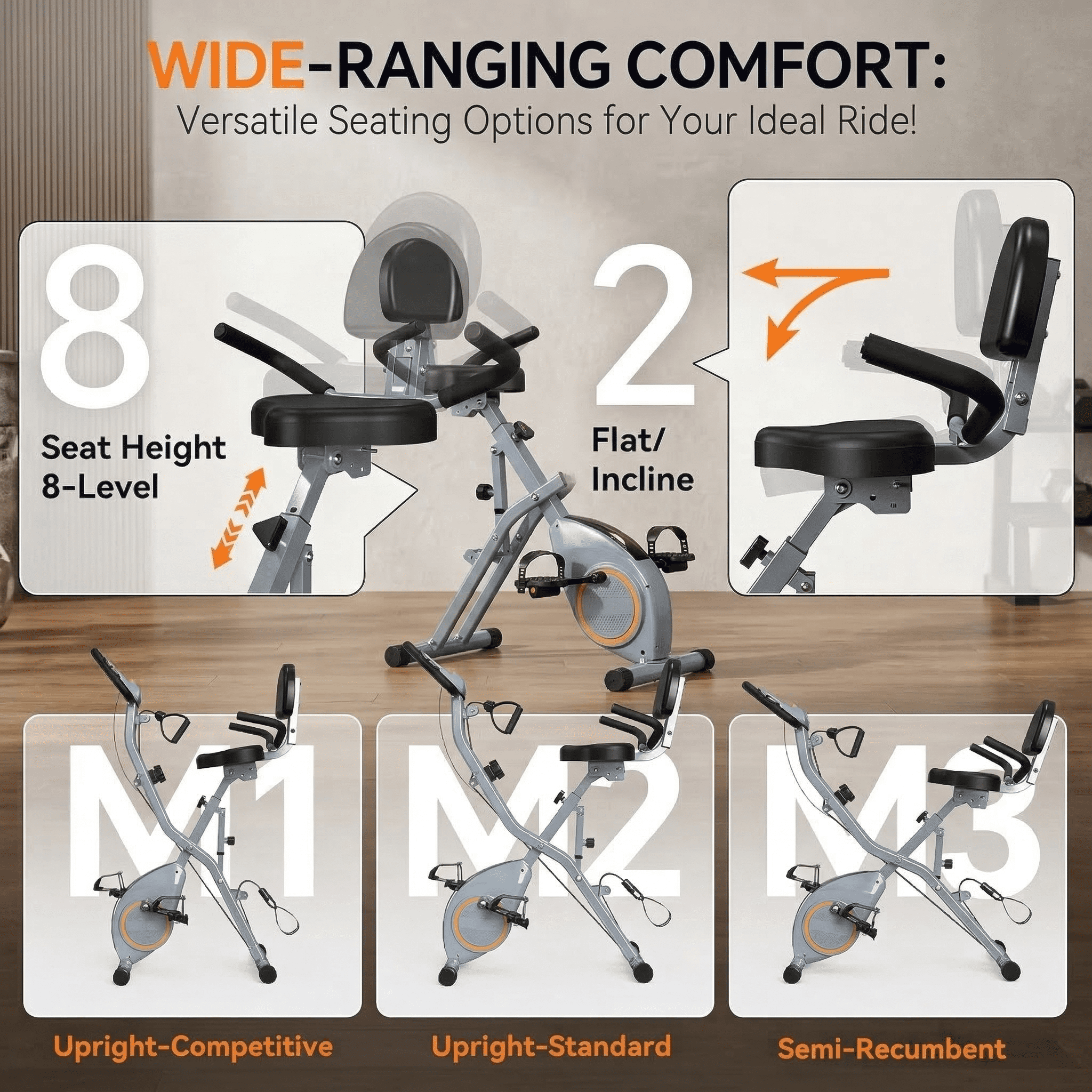 USLIM Foldable Stationary Bike for Apartment Cardio with 16-Level Resistance, 300 lb Capacity, 6.6 lb Flywheel