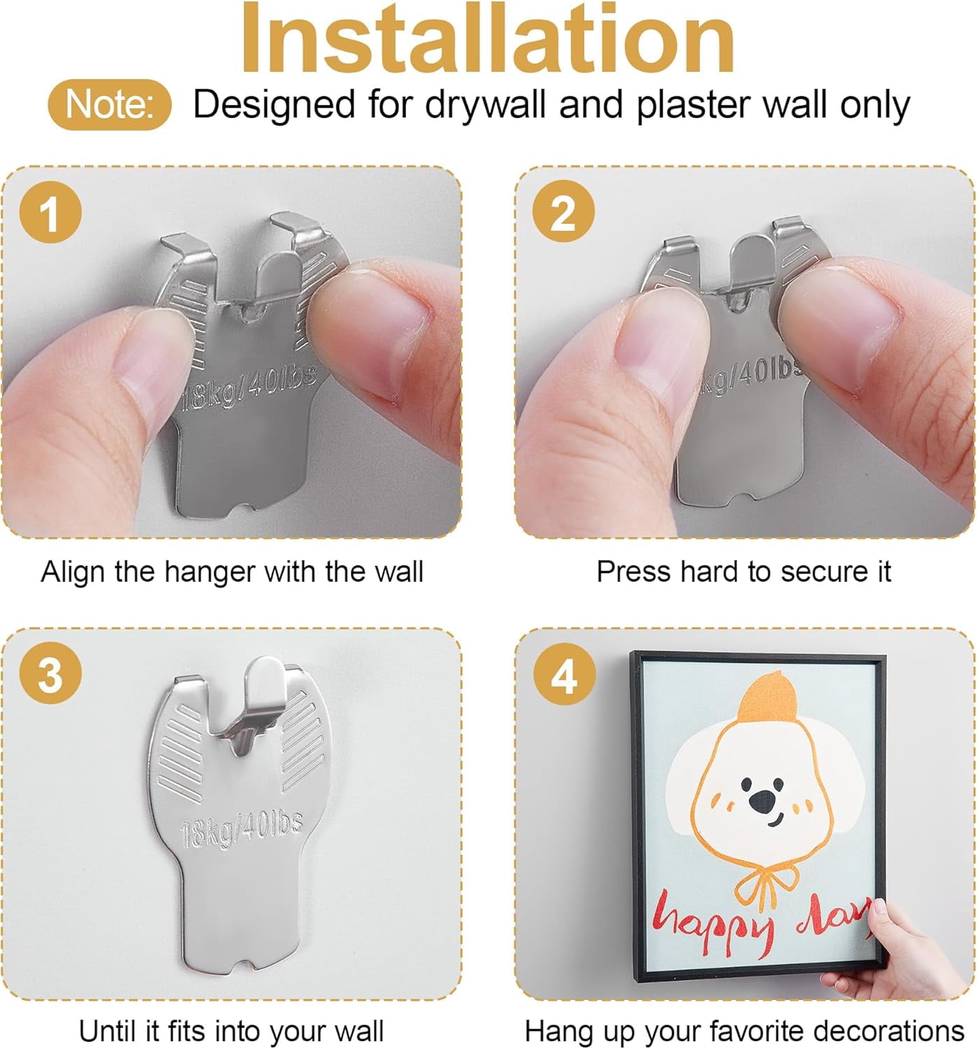 Claw Hangers for Drywall - Claw Picture Hangers for Hanging Picture, Mirror, Painting, Minimal Damage Easy Installation Drywall Hangers for Home, Office & Dorm Decor