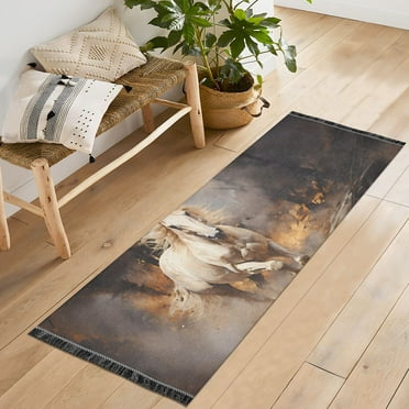 Run White Horse Runner Rug Machine Washable Area Rugs Carpet Non Slip Entryway Mat for Bedroom Entryway Front Door