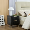 thumbnail image 2 of HQZX Luxury Carving Board Nightstand,2 Drawer Bedside Table with Metal Legs,20" H for Bedroom,Black, 2 of 6
