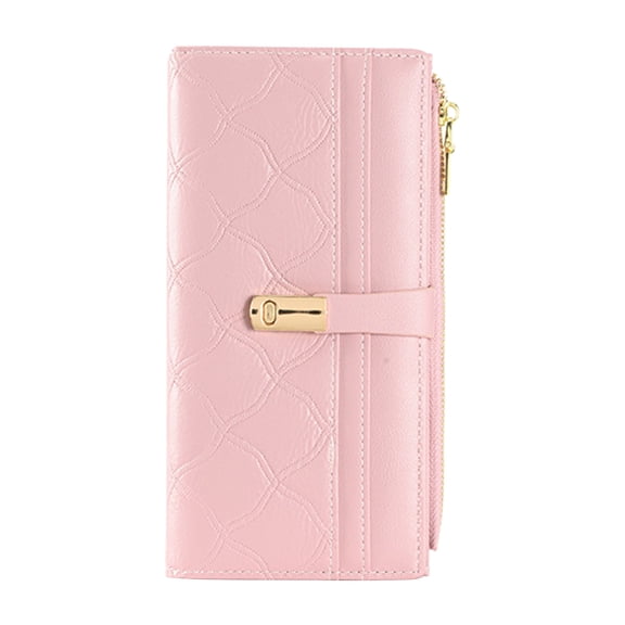 Qholemyo Womens Long Lingge Pattern Wallet Zipper Snap Card Bag Solid Color Handbag Organizer