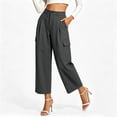 thumbnail image 4 of Women's High Waisted Cargo Pants Solid Color Loose With Pockets Casual Work Culotte Pants, 4 of 8