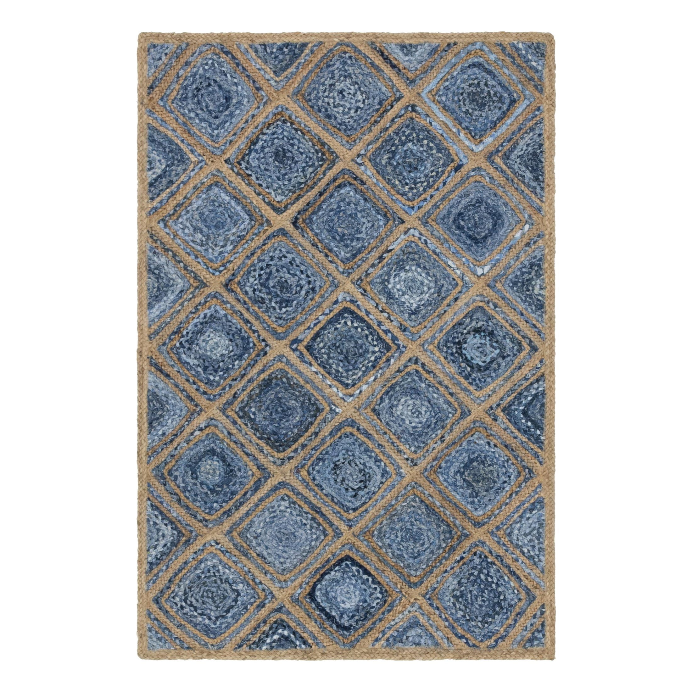 Unique Loom Braided Jute Collection Area Rug - Bengal (4' 1" x 6' 1" Rectangle Blue/Natural)