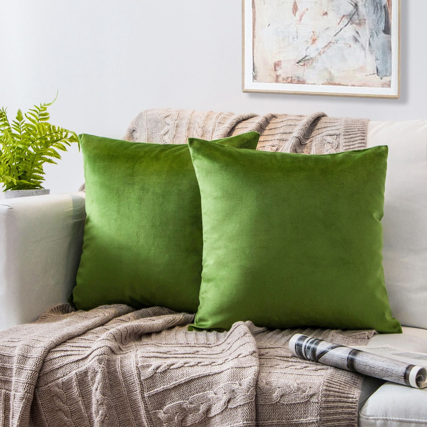 Phantoscope Silky Velvet Decorative Throw Pillow, 20 x 20 in, Light Green, 1 Pack
