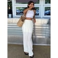 thumbnail image 5 of Women Wide Leg Trousers Embroidered Lace Eyelet Baggy Pants Dressy Trendy Beach Palazzo Pants White S, 5 of 10