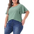 thumbnail image 4 of Agnes Orinda Plus Size t Shirt for Women Crew Neck Loose Fit Ruffle Sleeve Summer Hollow Casual Tops Blouse 2X Green, 4 of 6