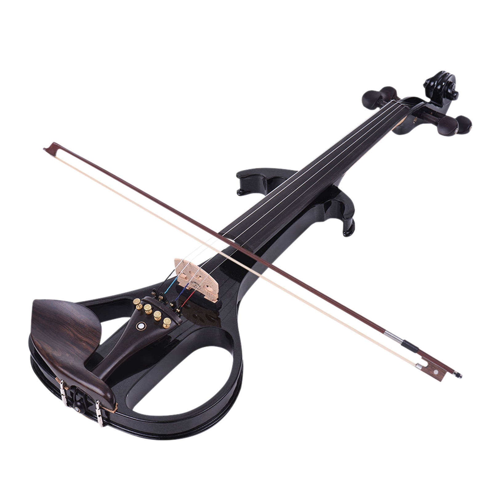 New Electric Violin,Ebony Parts Case,Bow+Strings,Rosin~Black White 6 STYLE 