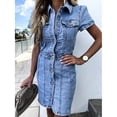 thumbnail image 1 of CUITING Nouvelle Arrivée Robe en Jean Rétro pour Femmes Été Manches Courtes Slim Jeans Robe Décontractée Extensible Bureau Vêtements pour Dames, 1 of 4