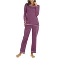 thumbnail image 4 of Iyufng Pajama Sets Loungewear for Women Fashion Casual Solid Round Neck Long Sleeve Top and Long Pant Homewear Sets,Sleepwear Sets,S-XXL, 4 of 8