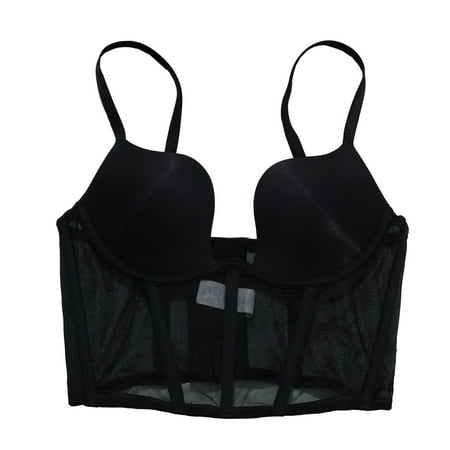 Yyeselk Women s Mesh Bustier Crop Top Push Up Corset Tops Bra Spaghetti Strap Skinny Cami Bodysuit Tops Cut Smooth Wedding Party Gothic Bustier Crop Top Black XXXXL
