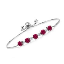 Gem Stone King 5.34 Cttw Red Created Ruby and White Topaz Tennis Bracelet for Women Set in 925 Sterling Silver | Round 5MM and 2.5MM | Fully Adjustable up to 9 inch