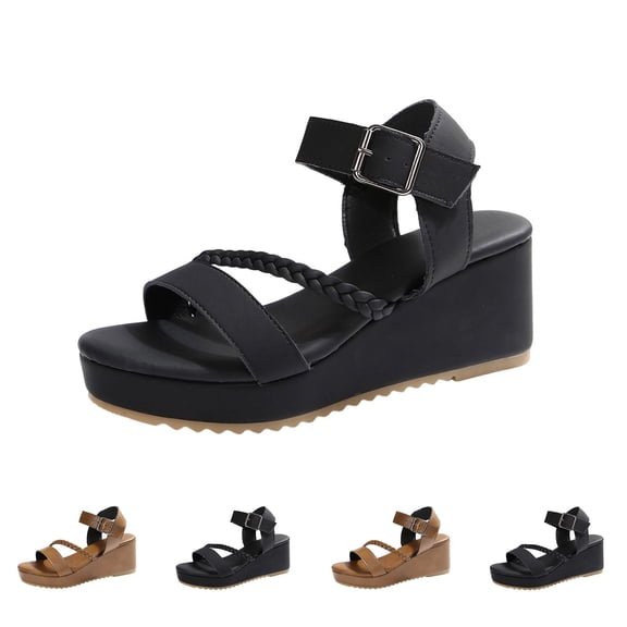 THDHVS Wedge Sandals for Women,Womens Sandals Dressy,Women's Fashion Woven Wraparound Sandals with Wedge Heel Plus Size for Spring and Summer. Brown