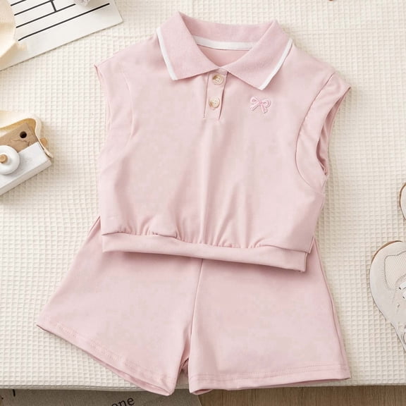Kids Girls Kids 2 Piece Outfit Set Sleeveless Golf Shirt Shirt Matching Shorts Tennis Preppy Summer Clothes Pink 2T-8 Years,Size 5-6 T