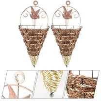FRCOLOR 2Pcs Decorative Wall Hanging Flower Basket Wicker Wall Vase Coffee Iron Indoor Decor