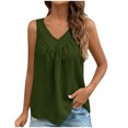 thumbnail image 2 of Otntypg Womens Tank Tops Loose Fit Ruched V Neck Solid Color Sleeveless Cute Flowy Tops Casual Basic Banded Shirts Green XL, 2 of 8