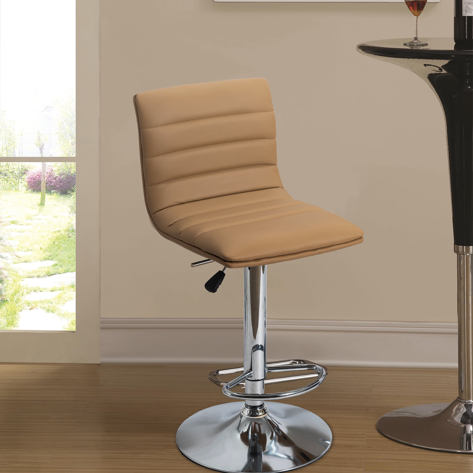 Set of 2 Bar Chairs Height Adjustable Counter Bar Stools with Cushion Brwon