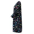 thumbnail image 2 of Miss Lillian Women's Button Front Lace Detail Fleece Duster Nightgown 3/4 Sleeve - Black with Neon Stars - Small, 2 of 4