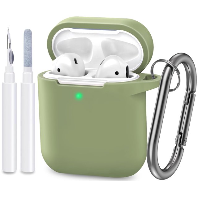 ATUAT Compatible with AirPods Case Cover, Full Protective Silicone Skin Dust-Proof Designed for Apple AirPods 1st 2nd Generation with Keychain, Front LED Visible, Army Green