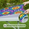 thumbnail image 6 of Colorful Rainbow Tie Dye Spiral Pattern Square Fitted Tablecloth with Elastic Edge,Square Table Cover,Washable Elastic Table Cover for Home Kitchen Party Decor 34"x34", 6 of 6