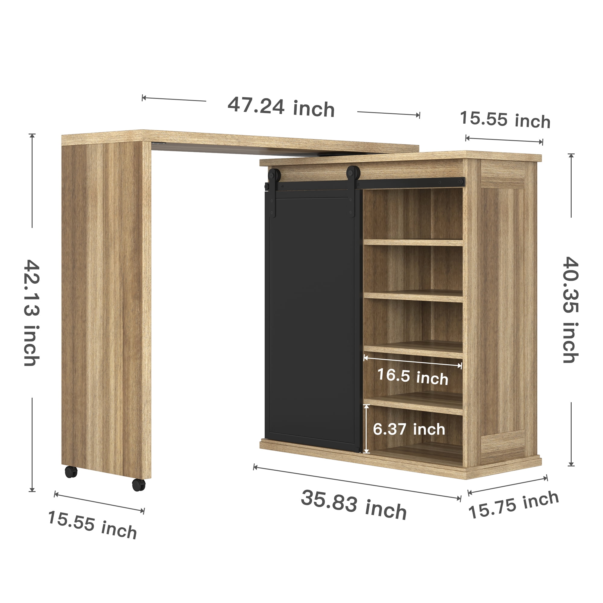 Kadyn 360° Rotatable Buffet Cabinet, Free Rotating Coffee Bar Table, Bar Cabinet Sideboard with Barn Sliding Door, Vintage Brown