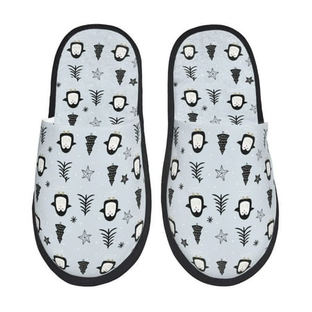 

Fuzoiu penguin tree star Print Unisex Furry Slippers Plush Indoor Shoes Trendy House Slippers Anti-Skid EVA Sole House Shoes for Home Office and Travel -Medium