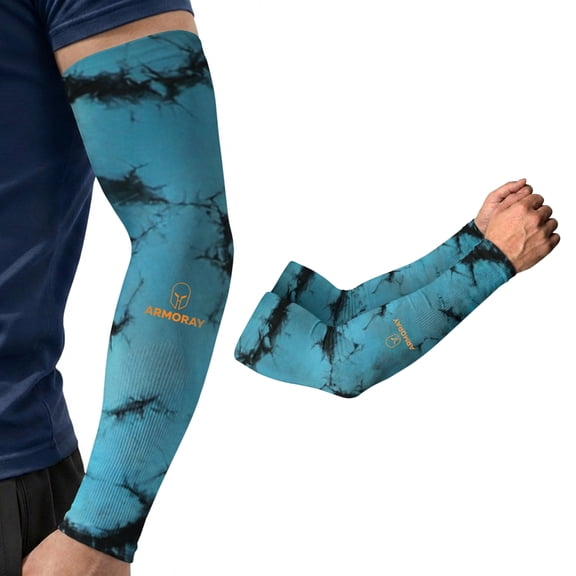 ARMORAY UV Sun Protection Tattoo CoverUp Unisex Athletic Arm Sleeves, Black Teal, 2 counts
