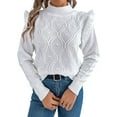 thumbnail image 2 of Womens Sweaters Sweater for Women Crewneck Ruffle Long Sleeve Solid Color Loose Pullover Top Winter 2025 White S, 2 of 9
