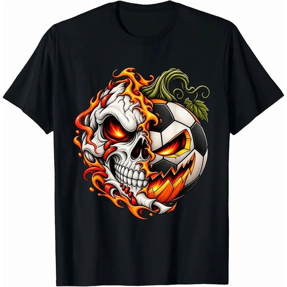 Funny Spooky Soccer Pumpkin Skull Boys Men Halloween T-Shirt