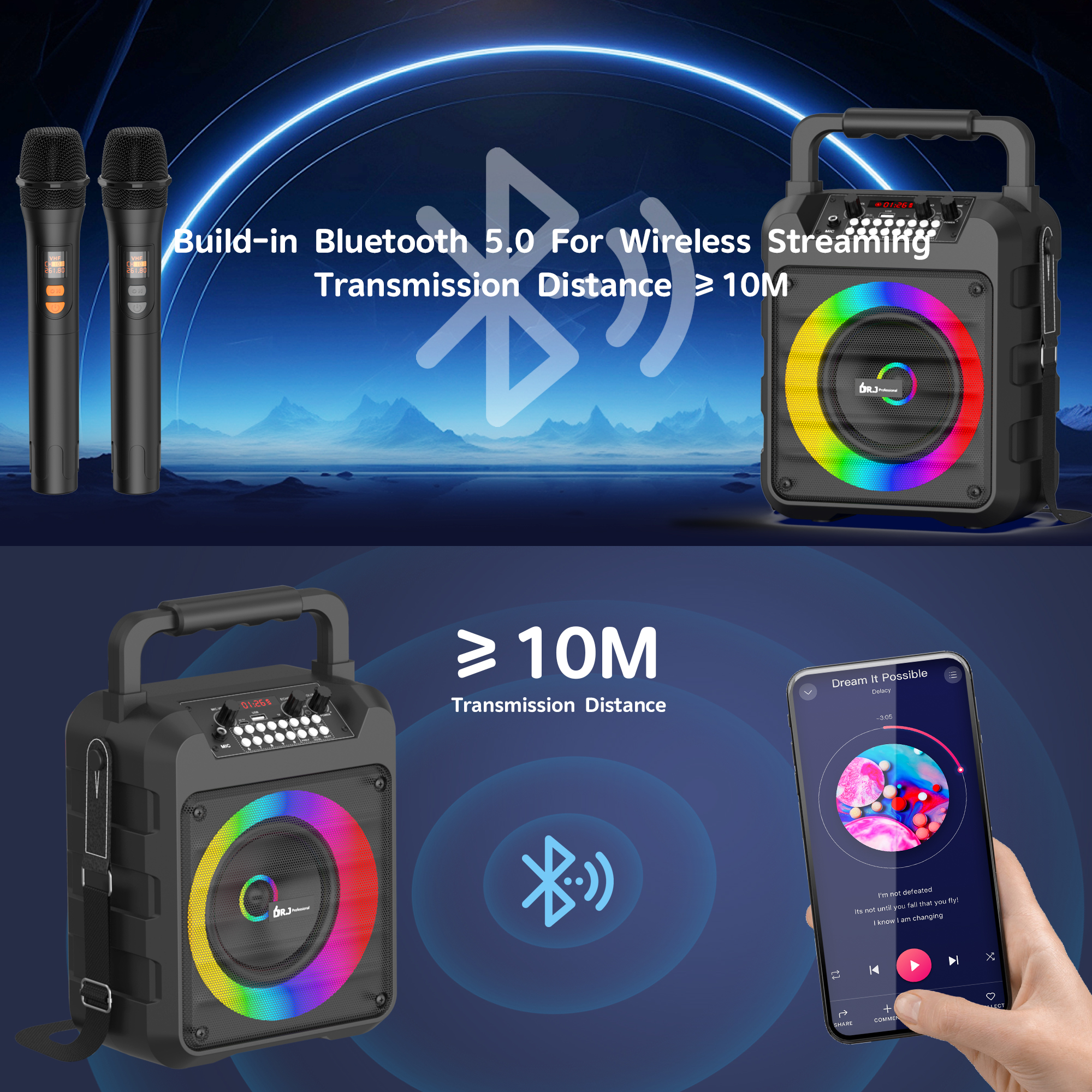 Karaoke Machine with 2 Wireless Microphones, Portable 30W Home Speaker System for Adults with Disco Lights and Strap