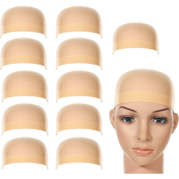 12 Pack Stretchy Nylon Wig Caps; Natural Beige; for Lmell Women and Men